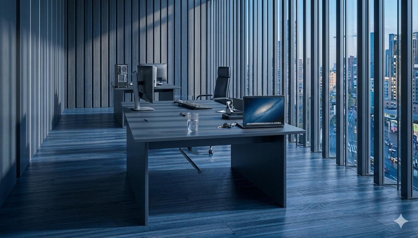 Interior of Legalis law firm in Lima, modern design with black and white contrast
